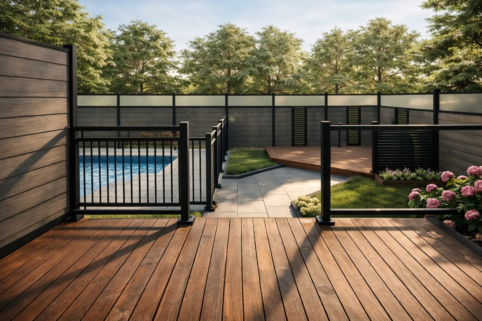 Terrasse composite avec garde-corps